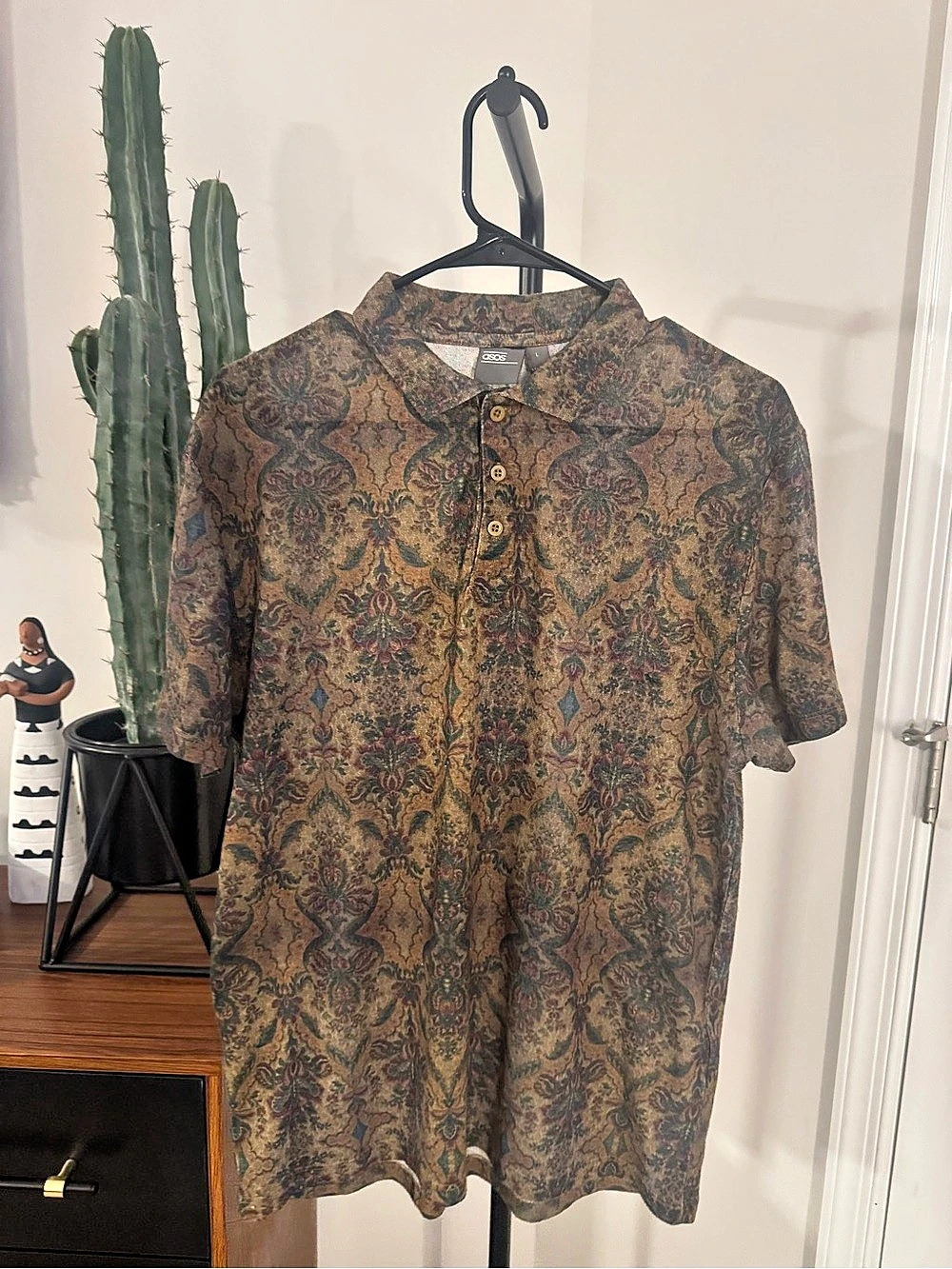ASOS Men's Paisley Short Sleeve Shirt in Brown & Blue Size Large